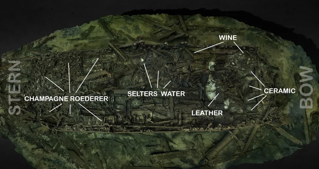 The ship's cargo included Selters mineral water, Louis Roederer Champagne and ceramics.