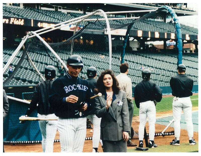 Linda Alvarado with first baseman Andrés Galarraga, Coors Field, Denver, Colorado, mid-1990s.
