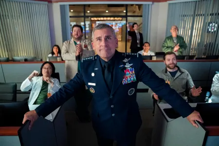 Co-creator and star Steve Carell and a cast of comedic ringers can't cover up the clunky writing and uneven tone of "Space Force."