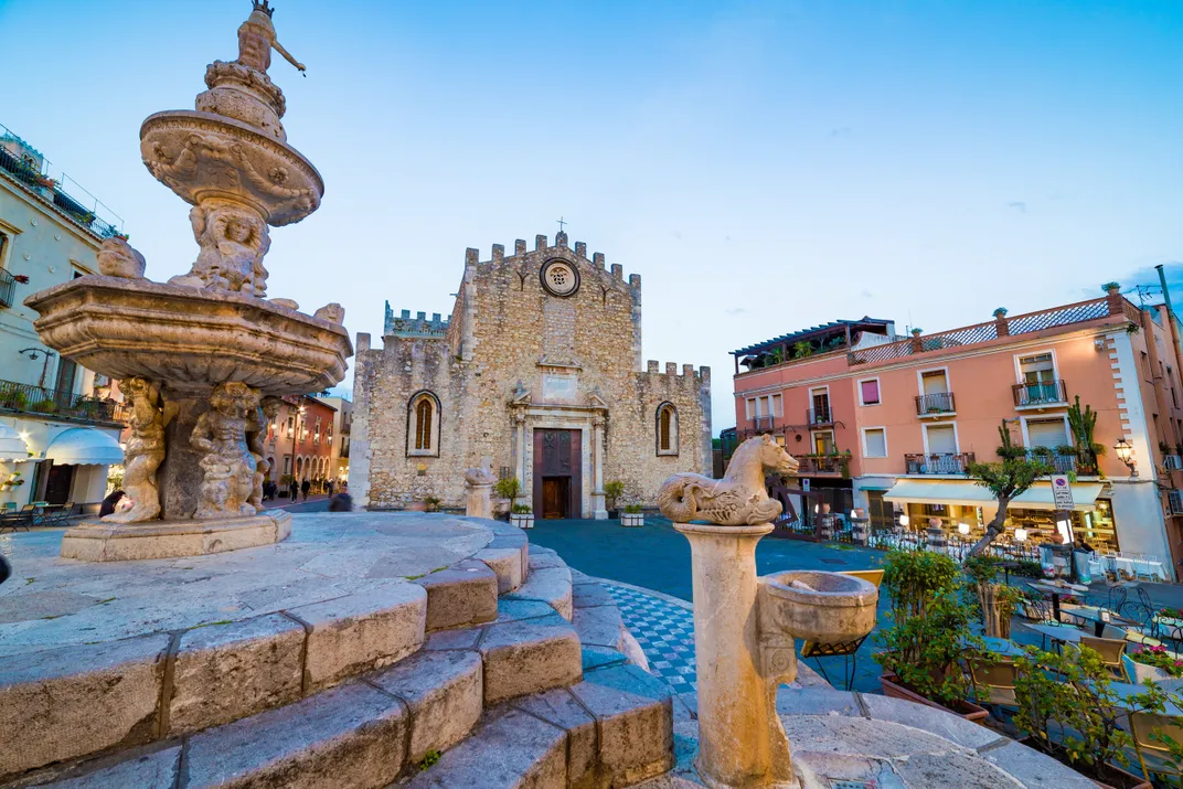Cathedral square with St. Nicola Church, Taormina