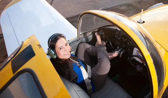 Jessica Cox sitting in her Ercoupe. (Photo courtesy of Jessica Cox)