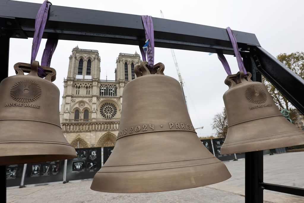 Three bells in front of Notre Dame cathedral