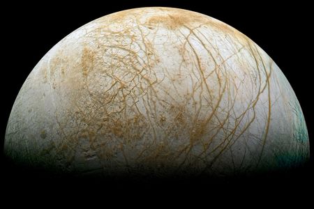 The Galileo spacecraft's view of the crazy cracks and brown gunk on Europa.