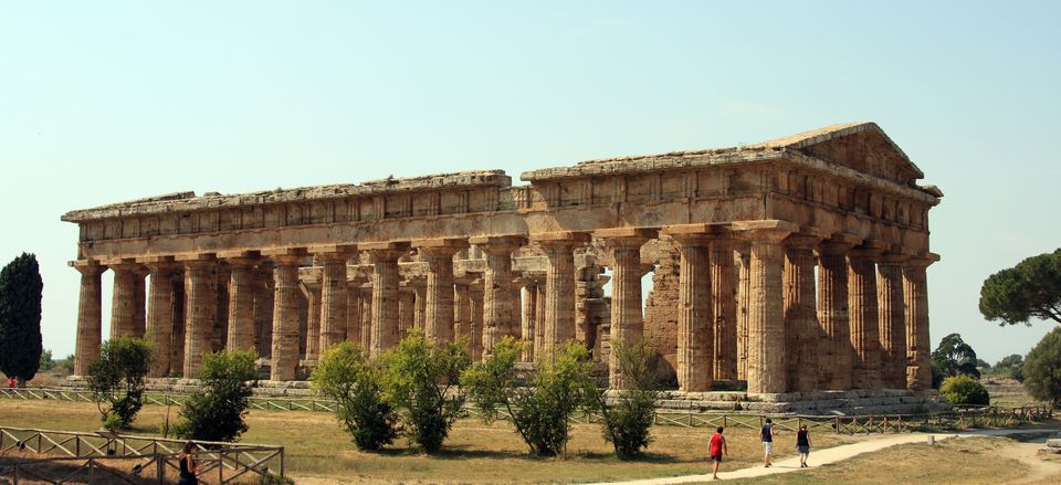  Greek temple with Doric columns, Paestum, Italy 