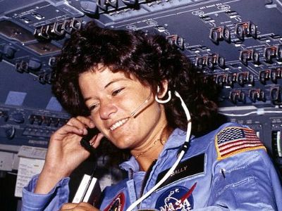 Sally Ride on board the challenger