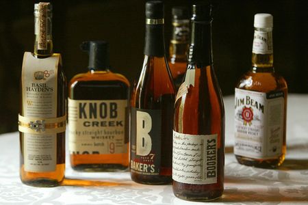 A display of Jim Beam bourbons at a Kentucky distillery.