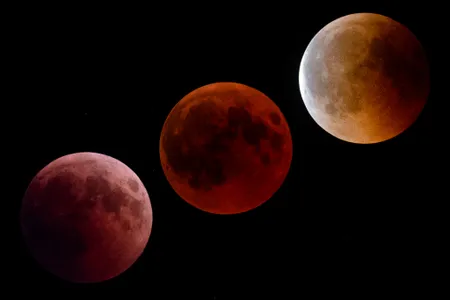 During a total lunar eclipse, shown here from Austria in 2018, the moon becomes bathed in a red hue.