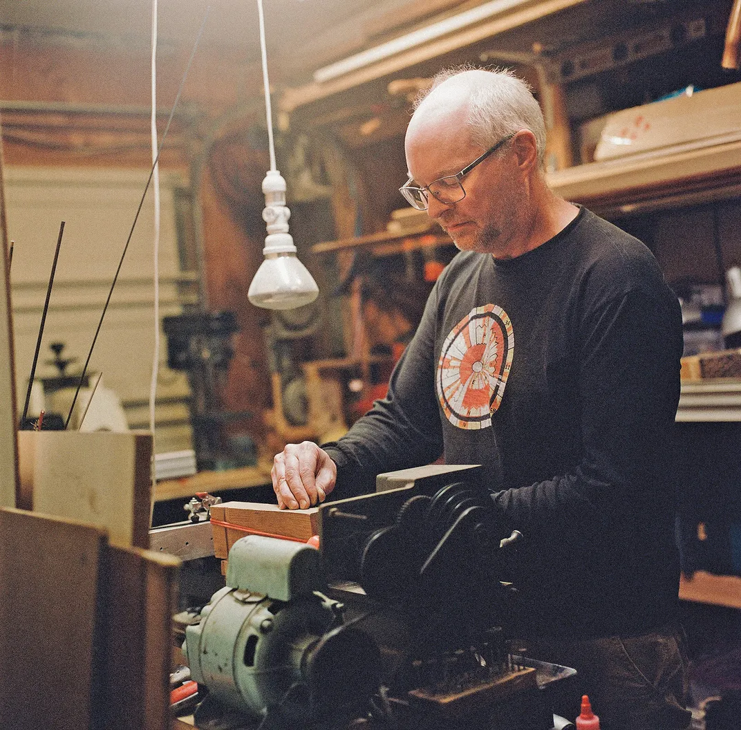 Case at work in his shop