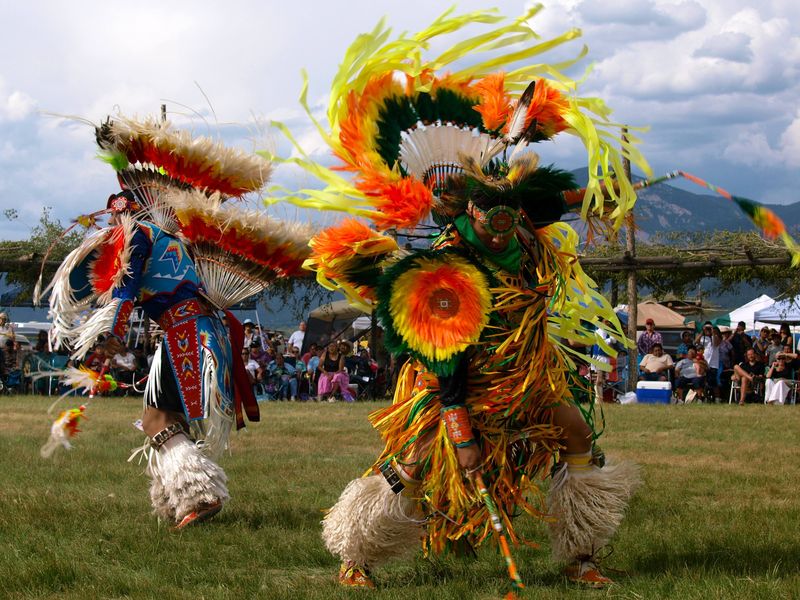 Fancy feather dancers at the annual Pow Wow in at the Taos Pueblo in