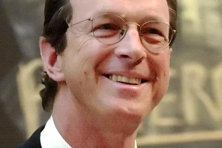 American author and speaker Michael Crichton speaking at Harvard.