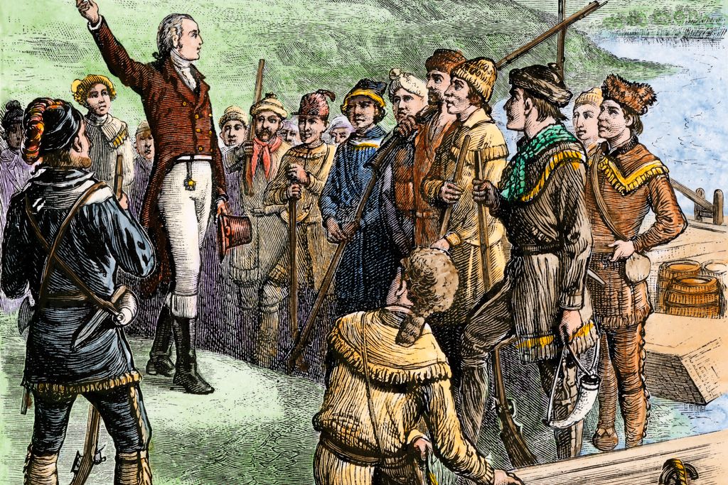 Aaron Burr exhorting his followers at Blennerhassett Island Ohio River 1805
