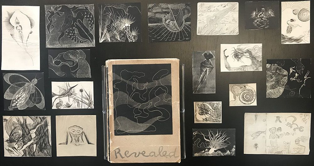 Image showing a selection of etchings by Ian Hugo and a letterpress book with text by Anais Nin