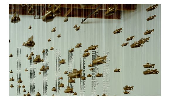 Installation photograph of Chris Burden's All the Submarines of the United States of America at Christine Burgin Gallery, 1987 (detail) / unidentified photographer. Christine Burgin Gallery records, 1980-2016. Archives of American Art, Smithsonian Institution.