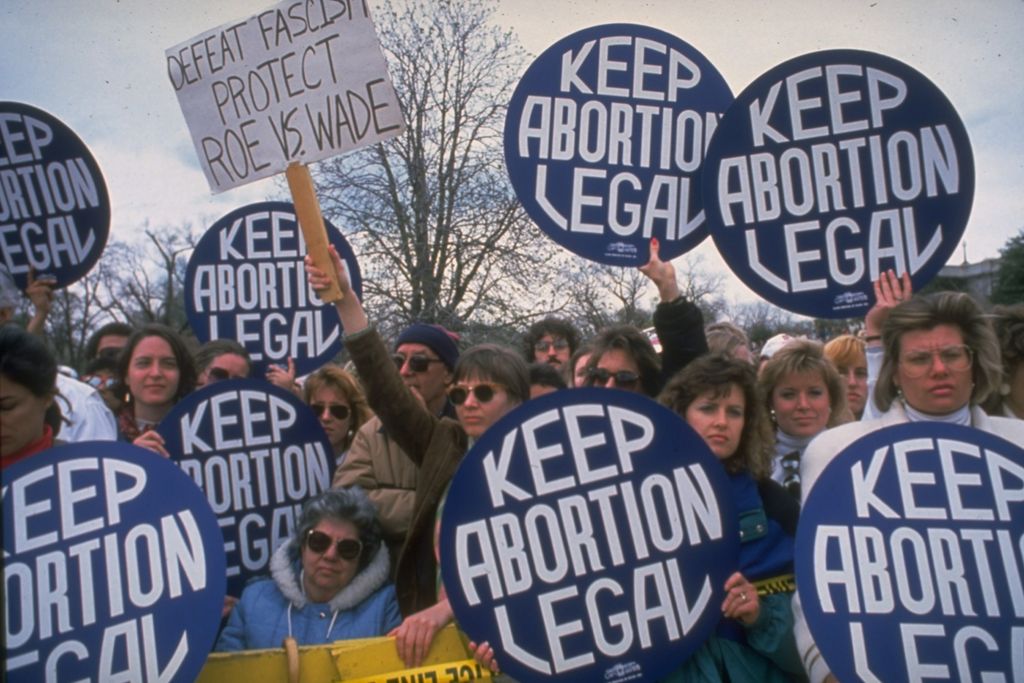 Demonstrators at a pro-choice march in April 1989