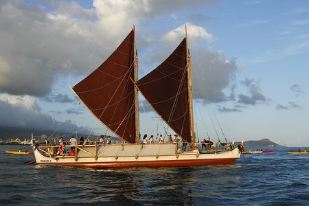 Hokule'a departs on 4-year worldwide voyage from Honolulu in May 2014.