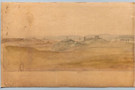 Close-up of tent detail in Verplancks Point watercolor