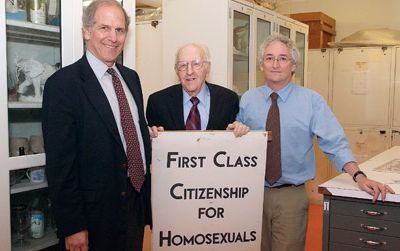 Frank Kameny donated picket signs to Brent Glass, former director of NMAH, and curator Harry Rubenstein in 2006.