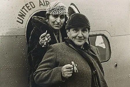 To help ease their pre-flight jitters a friend gave Stein (front) and Toklas Zuni fetishes as good luck charms.