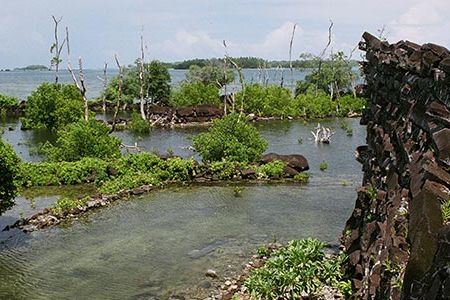 Nan Madol is located near the southern side of the Federated States of Micronesia.  It is the only ancient city ever built atop a coral reef.