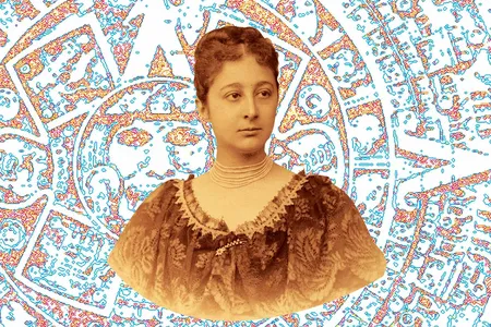 An illustration of the Aztec calendar stone surrounds a young portrait of anthropologist Zelia Nuttall. &ldquo;Mrs. Nuttall&rsquo;s investigations of the Mexican calendar appear to furnish for the first time a satisfactory key,&rdquo; wrote one leading scholar.