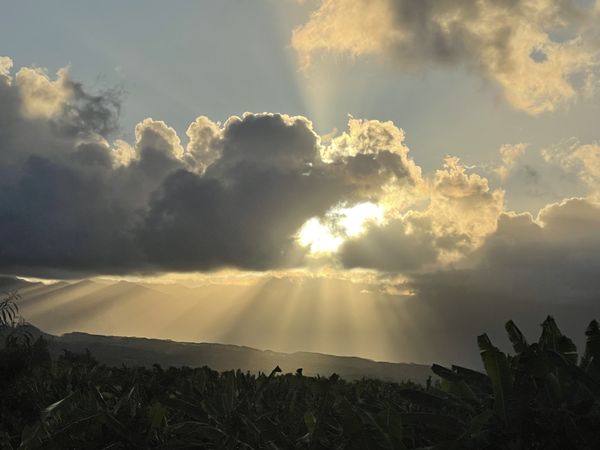 Light breaking through rain clouds while hiking in Kauai thumbnail