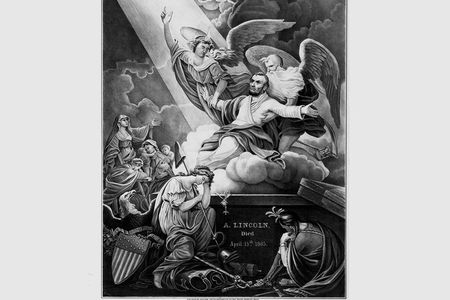 Adulation for Lincoln (a Philadelphia lithographer’s viewpoint, 1865) did not become widespread until years after he was killed.