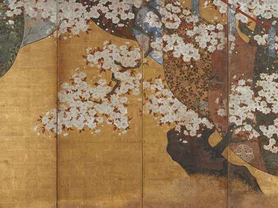Wind-screen and cherry tree, unknown artist, (detail) Edo period, 1615-1868