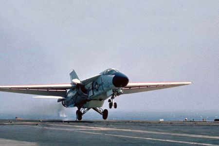 The F-111B was designed to defend the fleet, but only one landed aboard an aircraft carrier, the Coral Sea, in 1968, after the program was cancelled. 