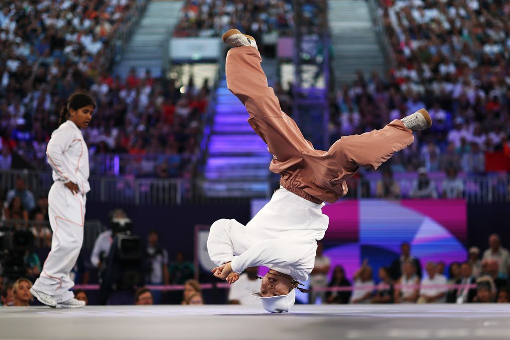 B-Girl Ami competes during the Breaking B-Girls Quarterfinal in front of crowd