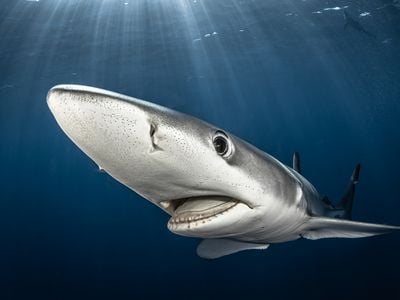 Can a shark be aerodynamic? Like a rocket shooting up into the sky, aiming toward the sun, this blue shark near Pico Island in Portugal&rsquo;s Azores archipelago rips through the water. Blue sharks&rsquo; average top speed is around 40 miles per hour.