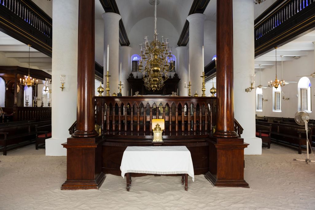 Interior and sand floor of the Mikve Israel-Emanuel Synagogue in Willemstad, Curacao