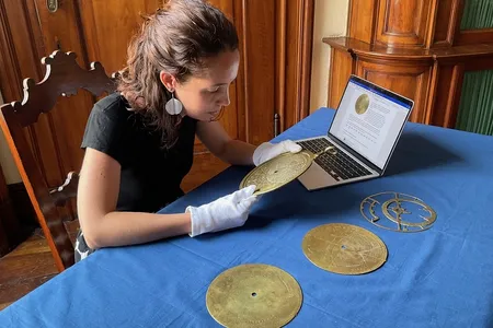 Art historian&nbsp;Federica Gigante examines the device at the&nbsp;Fondazione Museo Miniscalchi-Erizzo in Verona, Italy.