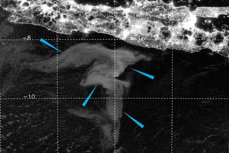 Satellite image of the &ldquo;milky seas&rdquo; event that occurred near the coast of Java in August 2019.