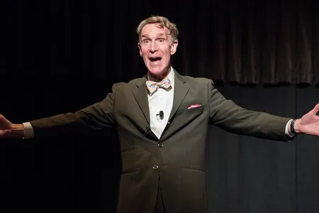 Bill Nye enthusiastically greets students and faculty at Cal State Fullerton in California earlier this year. 