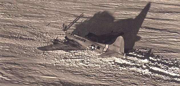 When seven men got stuck in a grim patch of Greenland in 1948, the Air Force sent a B-17 to rescue them, but it got mired in soft snow (top of montage), only worsening the predicament.