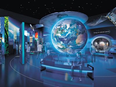 In this artist’s concept of a new gallery, One World Connected—scheduled to open next year at the National Air and Space Museum—Planet Earth occupies a central position, just as it does in all planetary exploration.