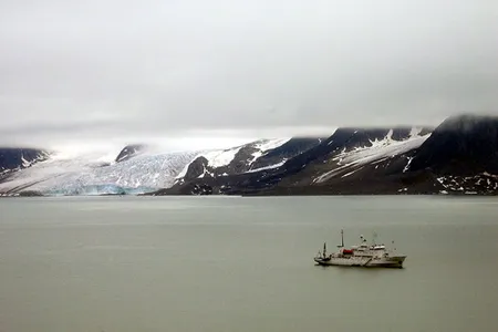 The Professor Molchanov sails off the coast of Svalbard.