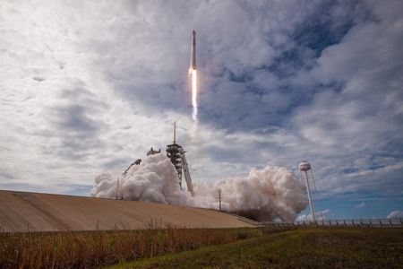 A Falcon 9 launch vehicle takes flight during a resupply mission on June 3, 2017. This was the first time that a Dragon spacecraft has been reused.