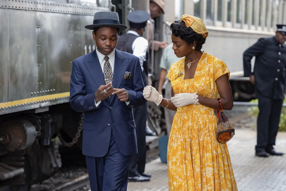 Jalyn Hall (left) as Emmett Till and Danielle Deadwyler (right) as Mamie Till-Mobley