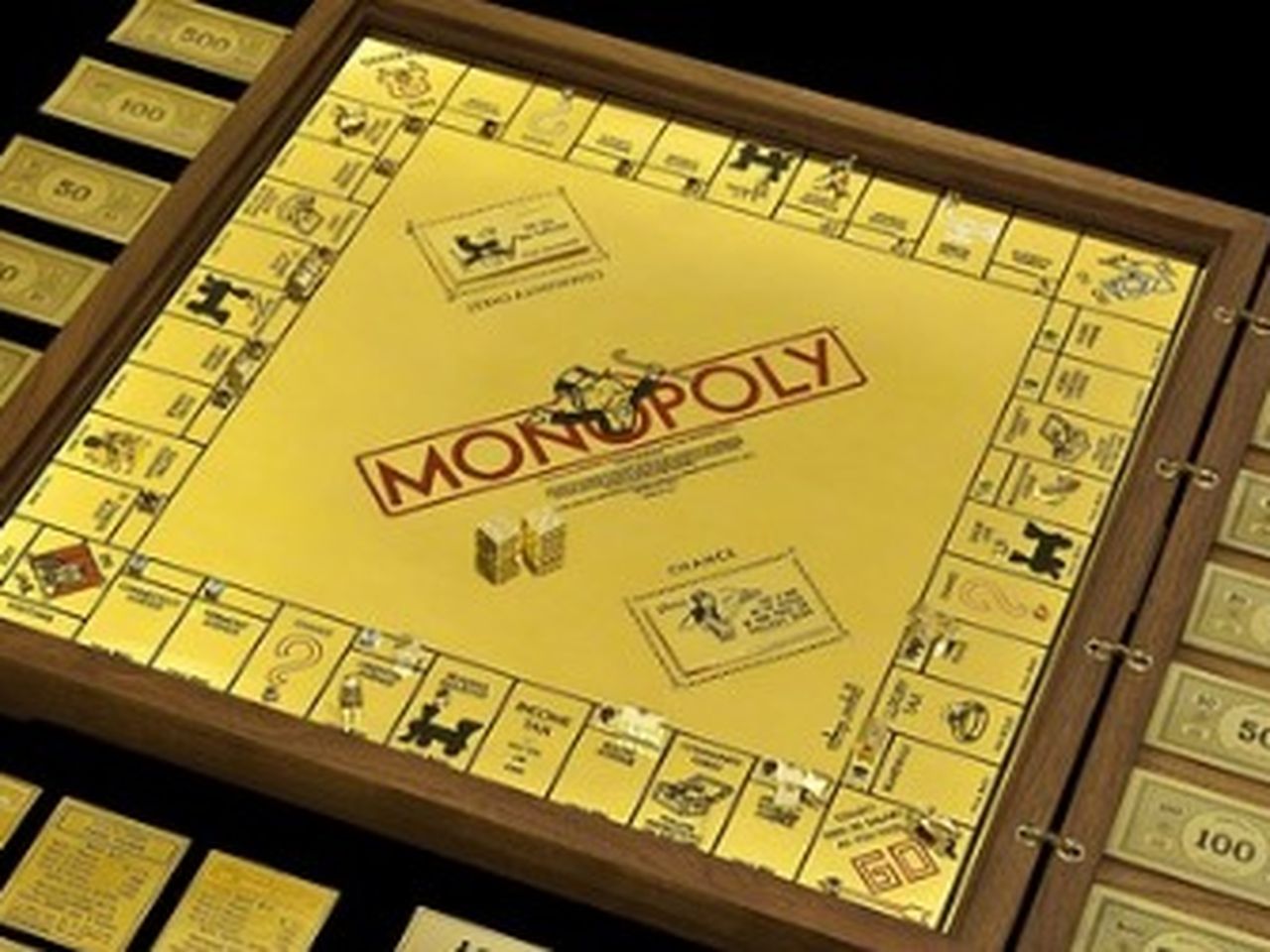 とても高価な英国製ノスタルジーMONOPOLY 木製箱版。未使用品 The Jeweled Art of Sidney Mobell