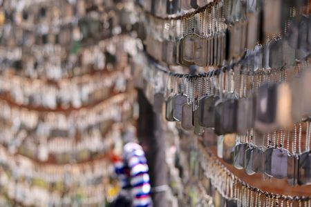A dog-tag memorial at Old North Church in Boston, which has honored service members killed in the Iraq and Afghan wars since 2006, making it the oldest such memorial in the country