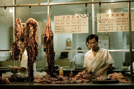 A butcher in Meizhou, China