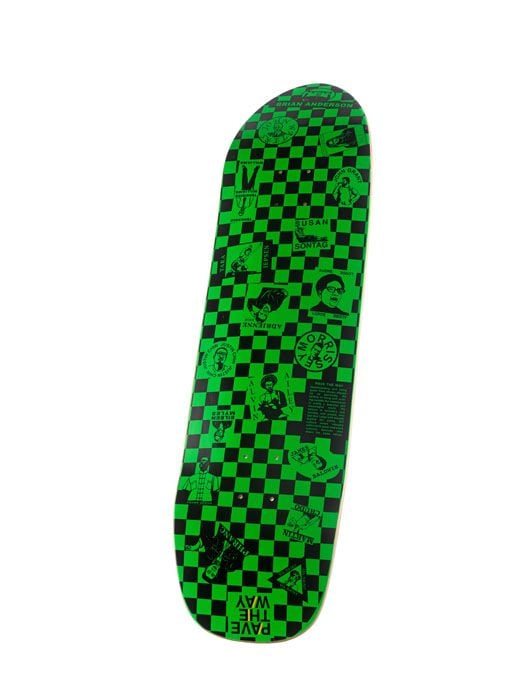 Green and black checkered skateboard