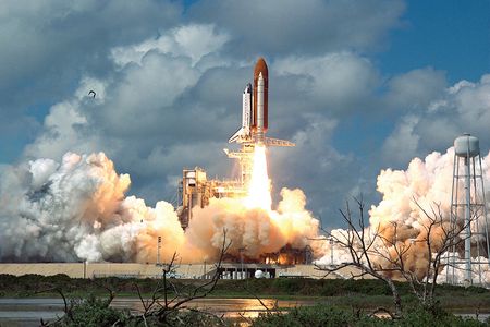 Space shuttle Discovery blasts off for orbit on September 29, 1988—almost three years after the Challenger accident—with a system that would, for the first time, enable the crew of five astronauts to escape the orbiter in case of emergency during ascent.
