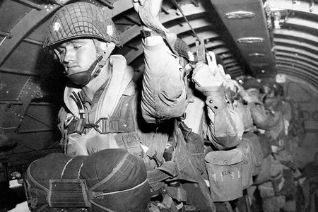 Paratroopers from the 82nd and 101st airborne prepare to jump over Normandy on June 6, 1944.