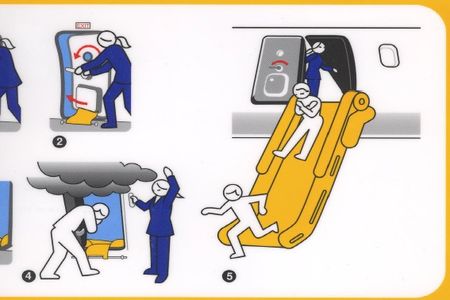 To exit more quickly during an emergency, leave your luggage behind. And high heels—which can puncture evacuation slides—should be removed. 