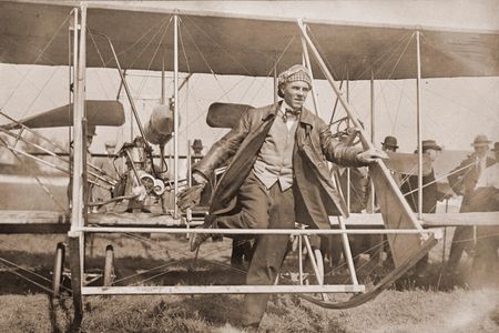 Clifford Turpin in a Wright biplane; he mastered all the Wright Exhibition Team moves, including spirals, dips, and glides.