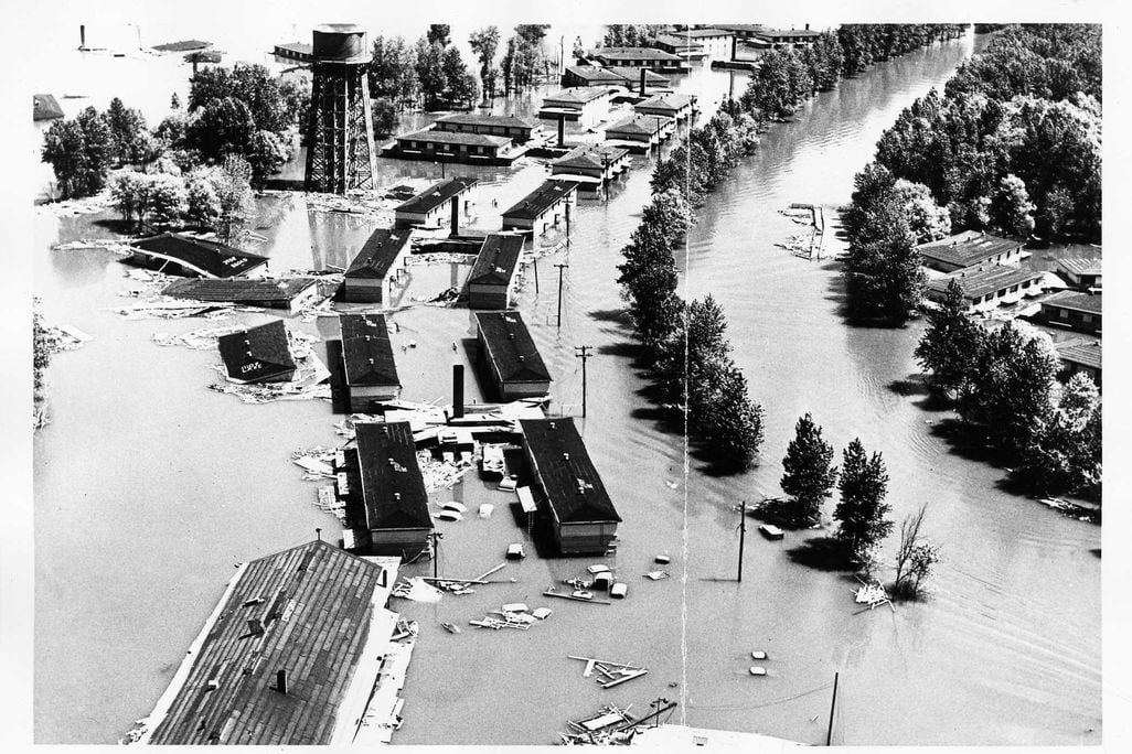 Aerial view of flooded area