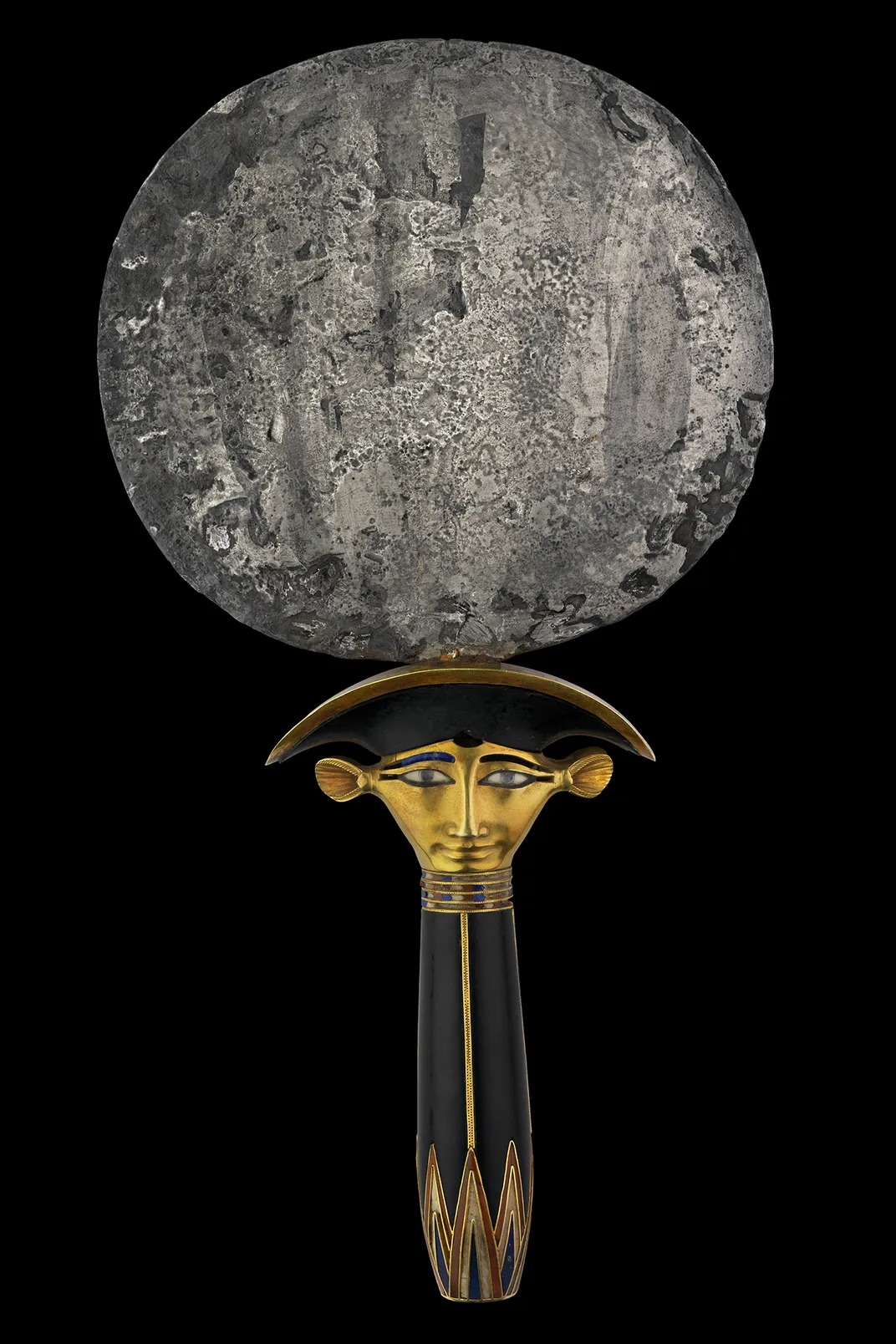 Silver mirror with Hathor head handle
