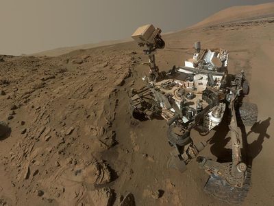 NASA's Curiosity Mars rover used the camera at the end of its arm last April and May to take dozens of images that were combined into this self-portrait.